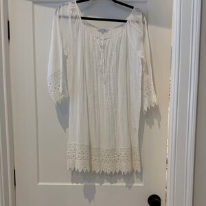 Blue Island White Lace Trim Swim Coverup